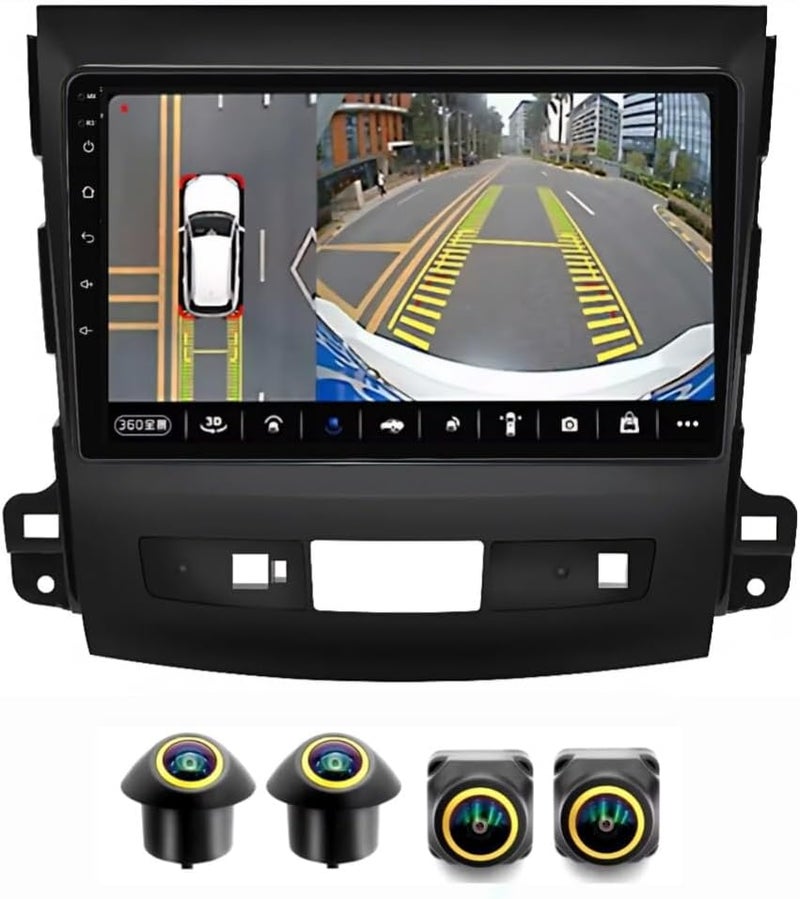 Vierex Fit Mitsubishi Outlander Android Car Stereo,2008-2015 QLED Screen, CarPlay & Android Auto, GPS Navigation, BT DSP WIFIUSB,1080P Backup Camera (4+32GB 360D Cameras) - Image 1