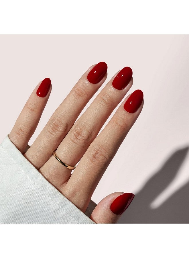Press On Nails Short - Halloween Press On Nails Red Short Oval Nails Fall Fake Nail With Nail Glue, Fit Perfectly, Reusable Glue On Nails In 16 Sizes, Cardinal