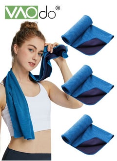 VAOdo 3PCS Cooling Towels for Hot Weather Instant Cold Breathable Towel Chilly Rags for Neck Sweat Towels for Gym Yoga Golf Tennis Workout Travel 100*30CM Blue  - Image 1