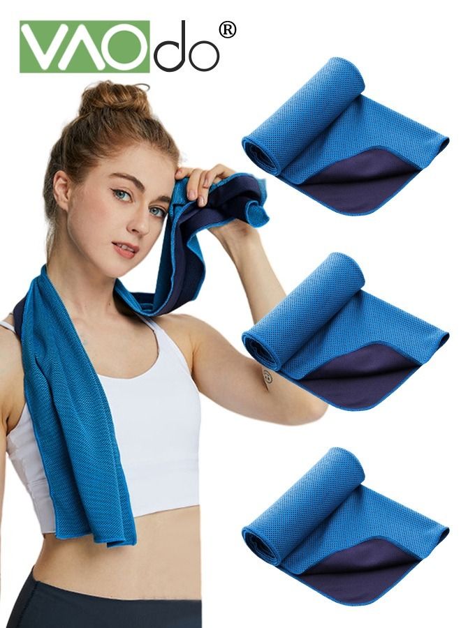 VAOdo 3PCS Cooling Towels for Hot Weather Instant Cold Breathable Towel Chilly Rags for Neck Sweat Towels for Gym Yoga Golf Tennis Workout Travel 100*30CM Blue  - Image 1