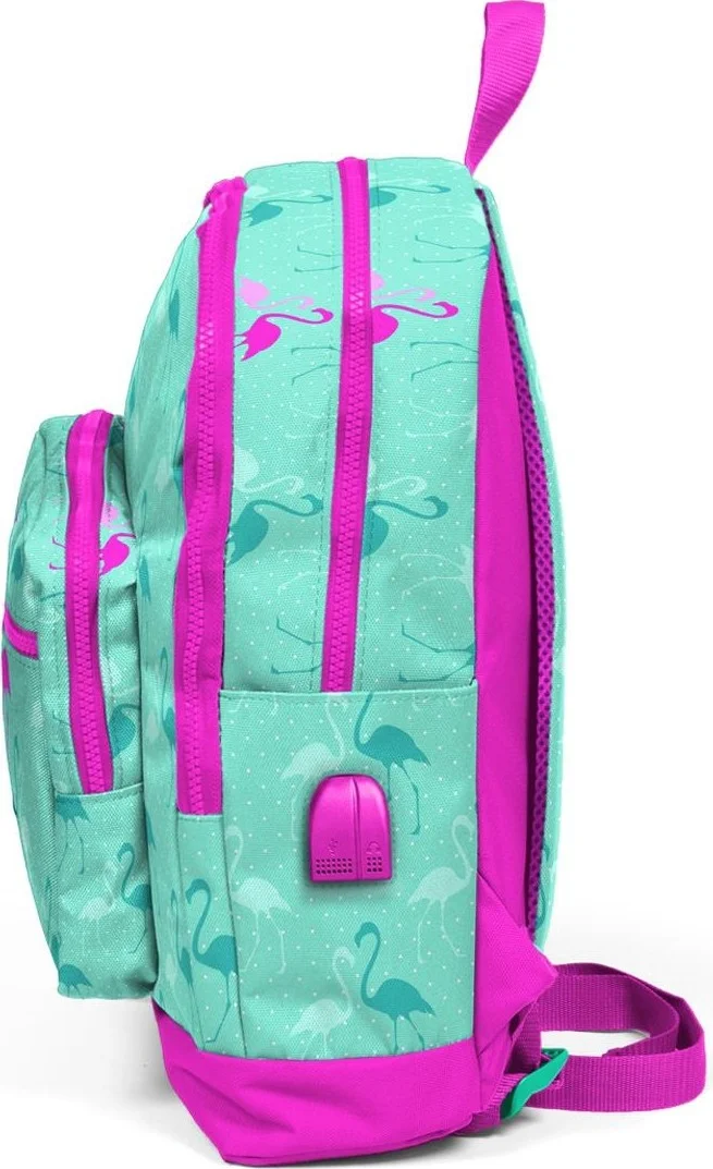 CORAL HIGH Kids Water Green Flamingo Patterned School Backpack with USB Charging Headphone Outlet 23275