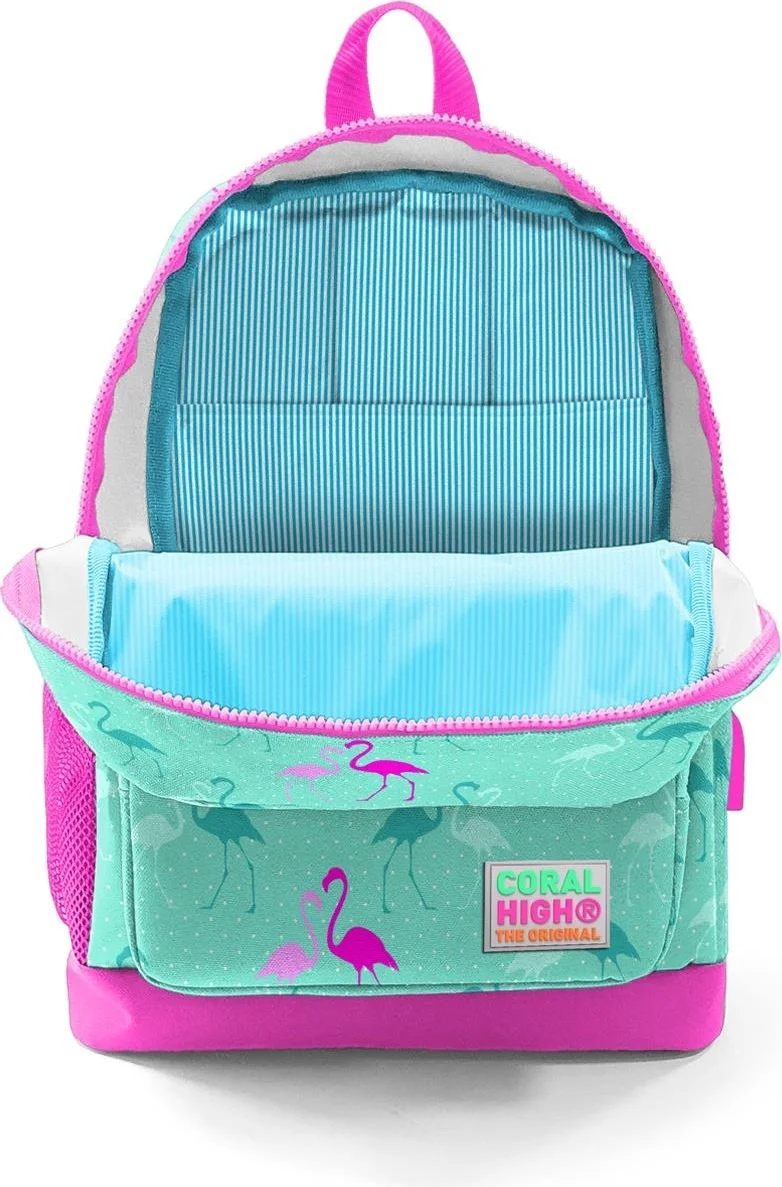 CORAL HIGH Kids Water Green Flamingo Patterned School Backpack with USB Charging Headphone Outlet 23275