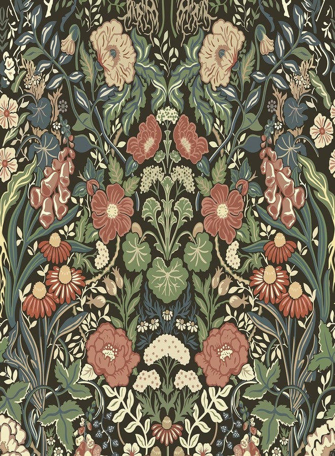 Vintique Floral Peel and Stick Wallpaper, Vintage Botanical Self Adhesive Wallpaper for Kitchen Cabinet Furniture Countertop, Green/Red/Yellow/Black Removable Contact Paper Waterproof, 17.3in*9.8ft - Image 1