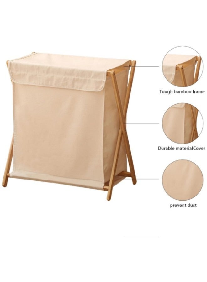 GGEROU Bamboo Laundry Hamper Sorter Cart, Portable and Collapsible Folding Clothes Laundry Basket Storage with Removable Liner Bag  - Image 5