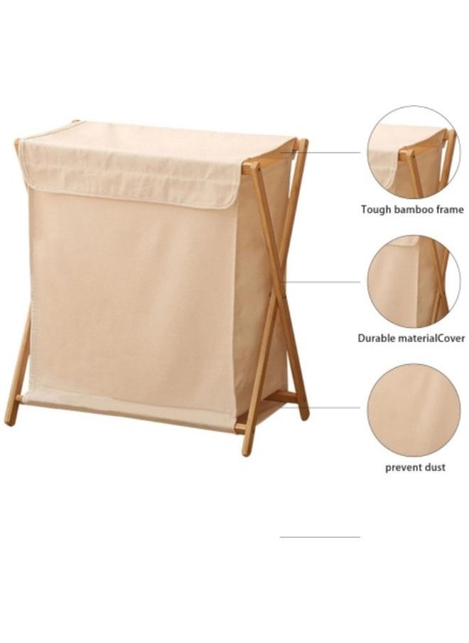 GGEROU - Bamboo Laundry Hamper Sorter Cart, Portable and Collapsible Folding Clothes Laundry Basket Storage with Removable Liner Bag - Image 1