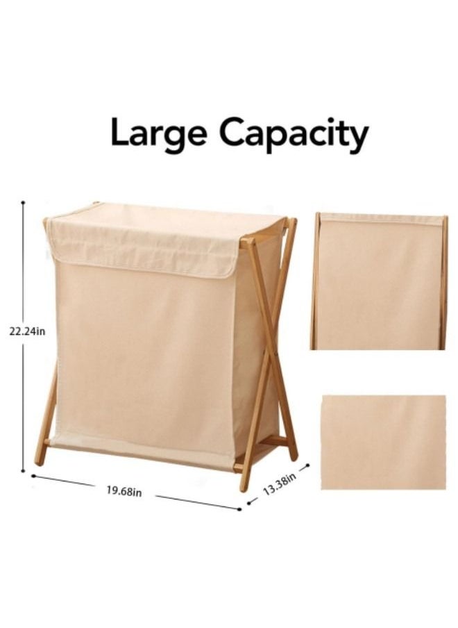 GGEROU - Bamboo Laundry Hamper Sorter Cart, Portable and Collapsible Folding Clothes Laundry Basket Storage with Removable Liner Bag - Image 1