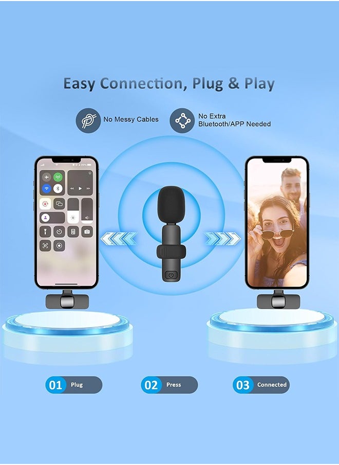 متجر الفرح ميكروفون لافالير لاسلكي للياقة البدنية لأجهزة iPhone 15 و16 Series/Android/الكمبيوتر، ميكروفونات هاتف صغيرة بتقنية البلوتوث لتسجيل الفيديو - 2 ميكروفون بمشبك مع واجهة USB C لتسجيل الفيديو والمقابلات والمدونات الصوتية والمزامنة التلقائية وتقليل الضوضاء 2.4 جيجاهرتز  - Image 2