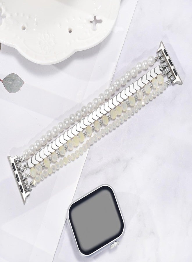 MOFREE Beaded Bracelet Compatible with Apple Watch Band 38mm/40mm/41mm/42mm, Fashion Elastic Stretch Women Bands for iWatch Series 11/10/9/8/7/SE/6/5/4/3/2/1 iPhone Watch Strap Bands (White/Yellow) - Image 4