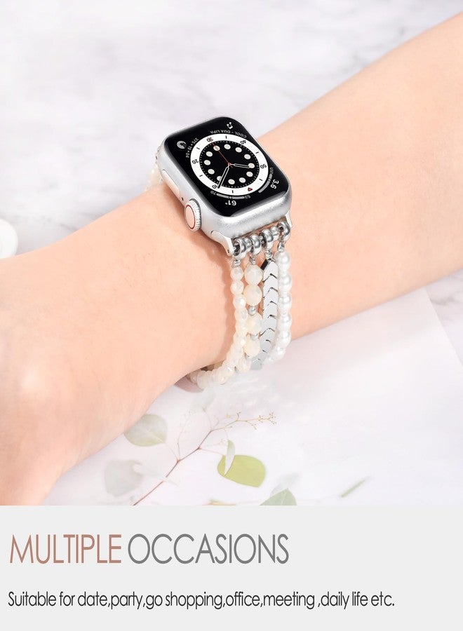 MOFREE Beaded Bracelet Compatible with Apple Watch Band 38mm/40mm/41mm/42mm, Fashion Elastic Stretch Women Bands for iWatch Series 11/10/9/8/7/SE/6/5/4/3/2/1 iPhone Watch Strap Bands (White/Yellow) - Image 5