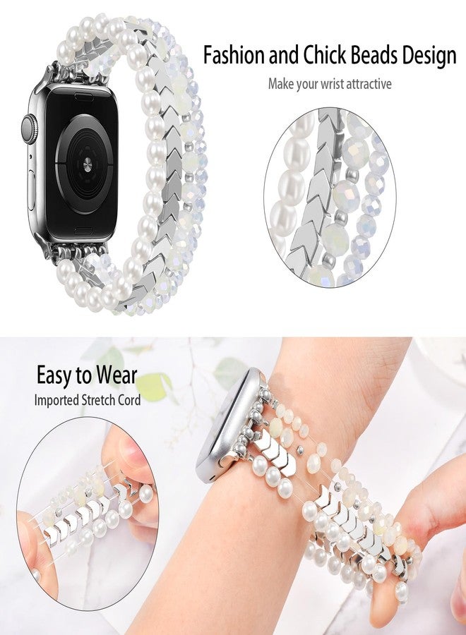 MOFREE Beaded Bracelet Compatible with Apple Watch Band 38mm/40mm/41mm/42mm, Fashion Elastic Stretch Women Bands for iWatch Series 11/10/9/8/7/SE/6/5/4/3/2/1 iPhone Watch Strap Bands (White/Yellow) - Image 3