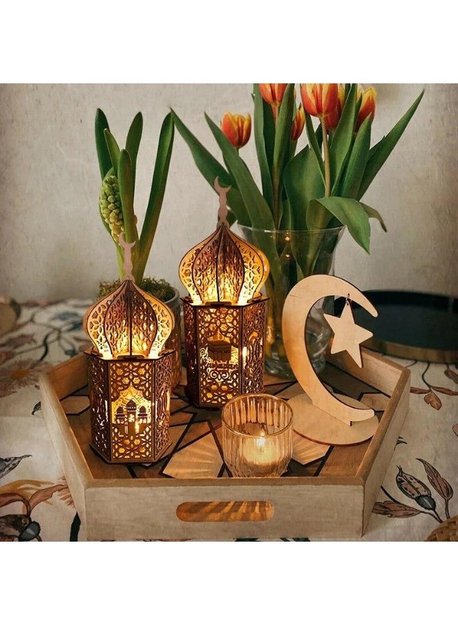 إي سي لوكس زينة رمضان، مصباح ليلي خشبي يعمل بتقنية LED، زينة رمضانية للمنزل، ديكور لحفلات ومناسبات عيد الفطر المبارك، مصباح طاولة مكتبي (قطعة واحدة). - Image 5