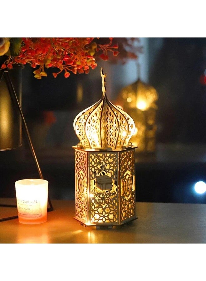 إي سي لوكس زينة رمضان، مصباح ليلي خشبي يعمل بتقنية LED، زينة رمضانية للمنزل، ديكور لحفلات ومناسبات عيد الفطر المبارك، مصباح طاولة مكتبي (قطعة واحدة). - Image 4
