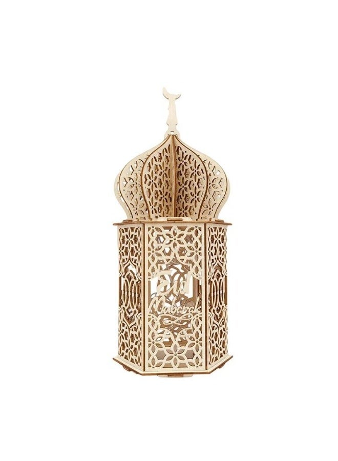 إي سي لوكس زينة رمضان، مصباح ليلي خشبي يعمل بتقنية LED، زينة رمضانية للمنزل، ديكور لحفلات ومناسبات عيد الفطر المبارك، مصباح طاولة مكتبي (قطعة واحدة). - Image 2