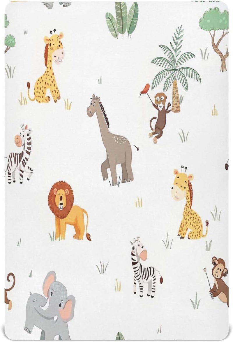 Tropical Jungle Zoo Crib Sheets for Boys Girls Ultra Soft Breathable Baby Crib Sheet Fitted Crib Sheets for Standard Size Crib and Toddler Mattresses, 39 x 27 Inch - Image 1
