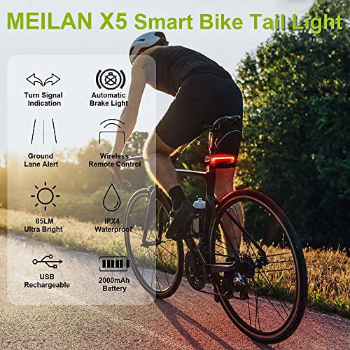 MEILAN X5 Wireless Remote Control Smart Bike TailLight Rear Light Automatic Brake Light with Turn Signal Light USB Rechargeable Safety Flashing light Fits on Any Road Bicycle - Image 2