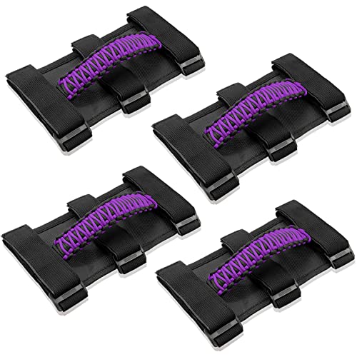 Kujunpao4 X Roll Bar Grab Handles Grip Handle Compatible with Jeep Wrangler JLU JK JKU TJ YJ LJ JT JL Gladiator JT 19872021 UTV ATV Fits 15 to 3 Inch Bars 3 Straps Woven HolderPurple - Image 1