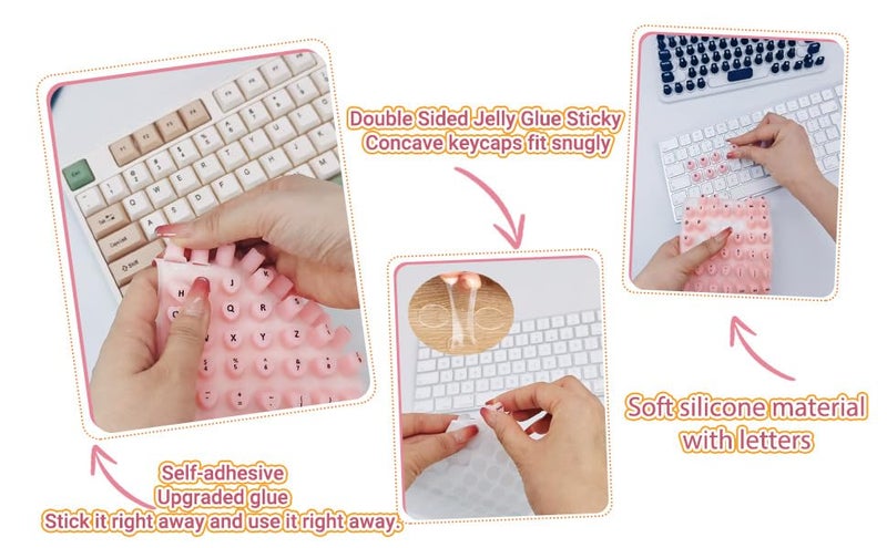 Se7enline Raised Keyboard Stickers for Long Nails with Letters, Soft Silicone Keyboard Bubbles for Women, Nail Art Typing Keycaps for Desktops Compatible with Apple/HP/Dell/Corsair/Razer,Pink - Image 5