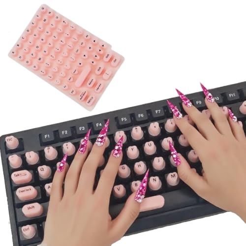 Se7enline Raised Keyboard Stickers for Long Nails with Letters, Soft Silicone Keyboard Bubbles for Women, Nail Art Typing Keycaps for Desktops Compatible with Apple/HP/Dell/Corsair/Razer,Pink - Image 1
