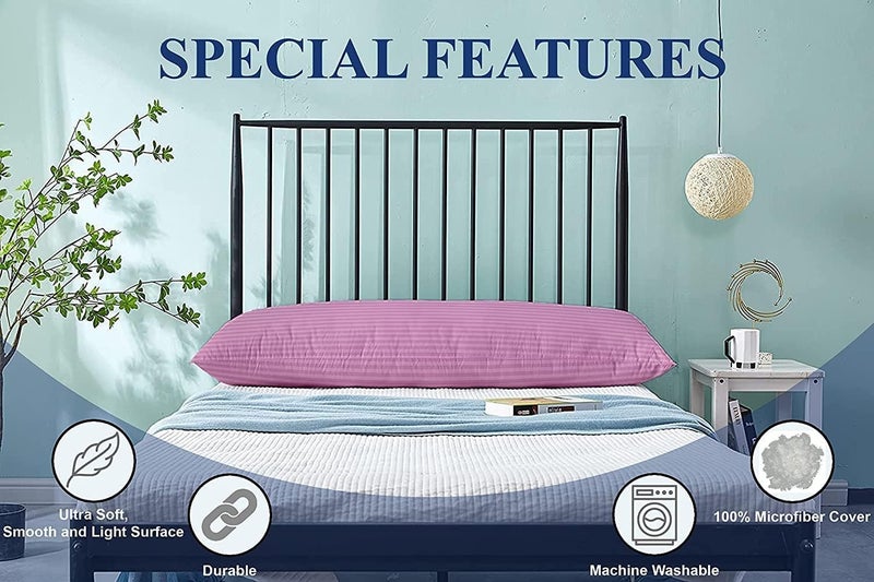 Harmony Home وسادة جسم طويلة من هارموني هوم للفنادق 1 قطعة، القماش: 100% بوليستر 85 جرام لكل متر مربع ميكروفايبر بخطوط 1 سم سوبر ناعمة (وردي فاتح) - Image 4