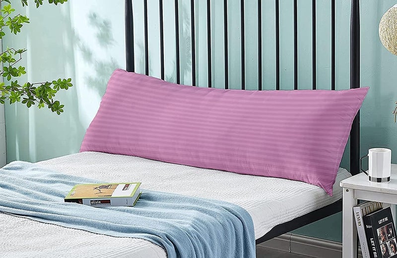 Harmony Home وسادة جسم طويلة من هارموني هوم للفنادق 1 قطعة، القماش: 100% بوليستر 85 جرام لكل متر مربع ميكروفايبر بخطوط 1 سم سوبر ناعمة (وردي فاتح) - Image 1