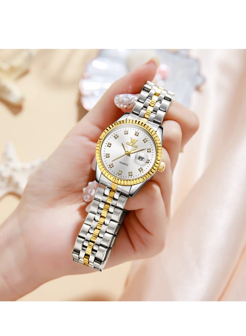 أوليفز ساعة  النسائية الماسية الفاخرة ذات الفستان النسائي انالوج كوارتز مقاومة للماء والتاريخ من الستانلس ستيل - Image 3