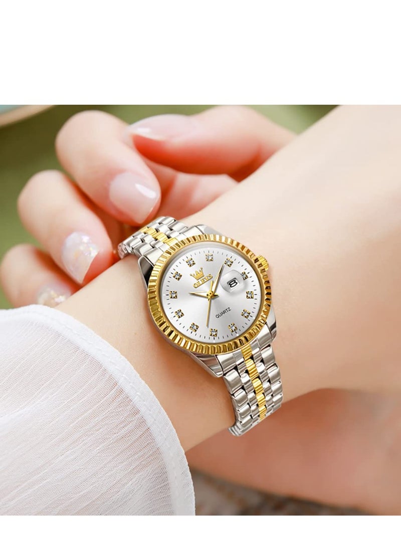 أوليفز ساعة  النسائية الماسية الفاخرة ذات الفستان النسائي انالوج كوارتز مقاومة للماء والتاريخ من الستانلس ستيل - Image 4