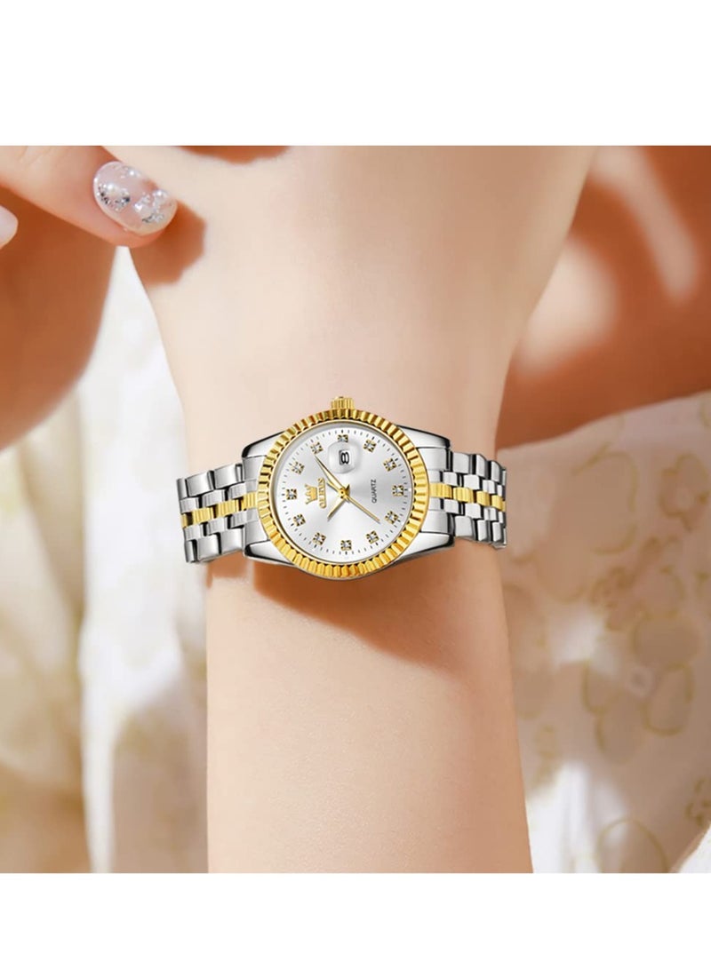 أوليفز ساعة  النسائية الماسية الفاخرة ذات الفستان النسائي انالوج كوارتز مقاومة للماء والتاريخ من الستانلس ستيل - Image 5