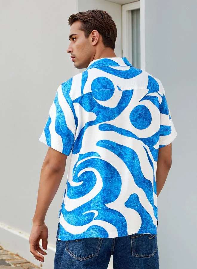 Lee Cooper  Lee Cooper Printed Camp Collar Shirt for Men | Best Price UAE