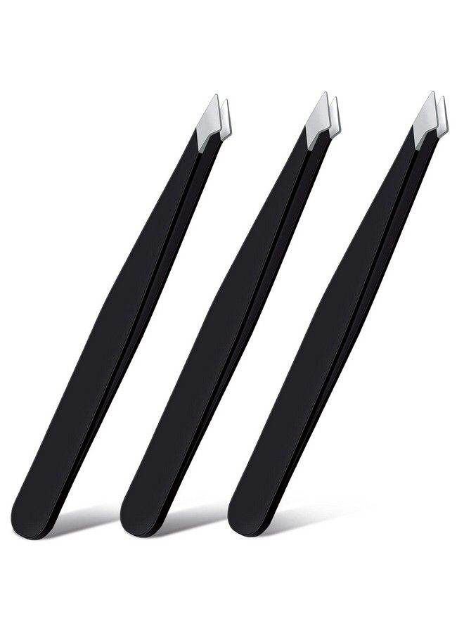 Honoson 3 Pieces Eyebrow Tweezers Stainless Steel Pointed Tip Slant Tweezers Pointed Hair Removal Tweezers Precision Tweezers Splinter Plucking And Ingrown Hair Removal For Facial Hair (Black) - Image 1
