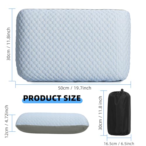Crisonky Travel and Camping Pillow- Compressible Medium Firm Memory Foam Pillow with Carry Bag for Backpacking & Airplane, Lumbar Support. Breathable Cooling Fabric, Washable Pillowcase (Wathet Blue) - Image 2
