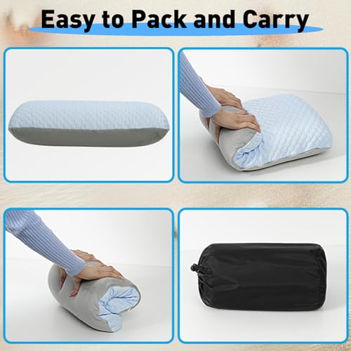 Crisonky Travel and Camping Pillow- Compressible Medium Firm Memory Foam Pillow with Carry Bag for Backpacking & Airplane, Lumbar Support. Breathable Cooling Fabric, Washable Pillowcase (Wathet Blue) - Image 5