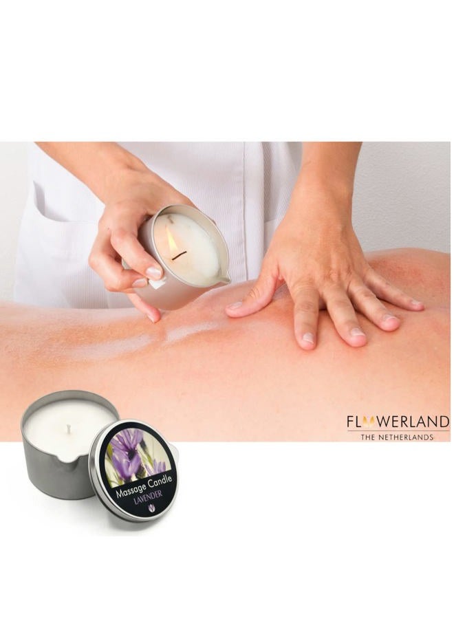 FLOWERLAND Massage Oil Candle - Vegan Moisturizing Body Oil Candle for Home Spa - Luxurious & Hydrating Skin Care Body Massage Oils - Lavender (200ml) - Image 4