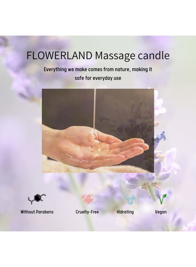 FLOWERLAND Massage Oil Candle - Vegan Moisturizing Body Oil Candle for Home Spa - Luxurious & Hydrating Skin Care Body Massage Oils - Lavender (200ml) - Image 2