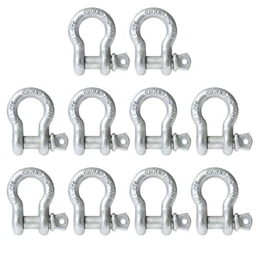 US Cargo Control 3/8 Inch Galvanized Screw Pin Anchor Shackles (10-Pack), 1 Ton (2,000 LBS) Working Load Limit, Hot Dip Galvanized Shackles for Lifting, Rigging, and Towing, Forged Steel - Image 1