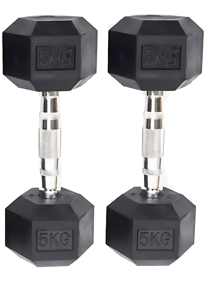 VIO 5 KG Rubber Coated Metal Ergonomic Hex Hand Dumbbell for Fitness Strength Training Weightlifting Workout Prevent Rolling Injury for  Home Gym Sports Exercise Gym Equipment Men Women Pack of 2 - Image 2