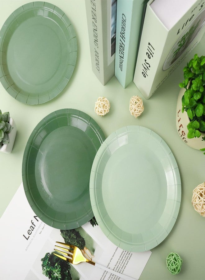 Whaline صحون ورقية خضراء مريحة من وايلين 72 قطعة 7 بوصة بتدرج أخضر للحلويات صحن دائري قابل للتخلص منه لحفلات الذكرى والتخرج والزفاف وحفلات استقبال المواليد، 3 ألوان - Image 5