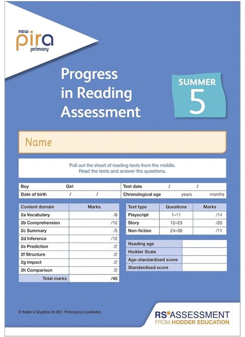 New PiRA Test 5, Summer PK10 (Progress in Reading Assessment)