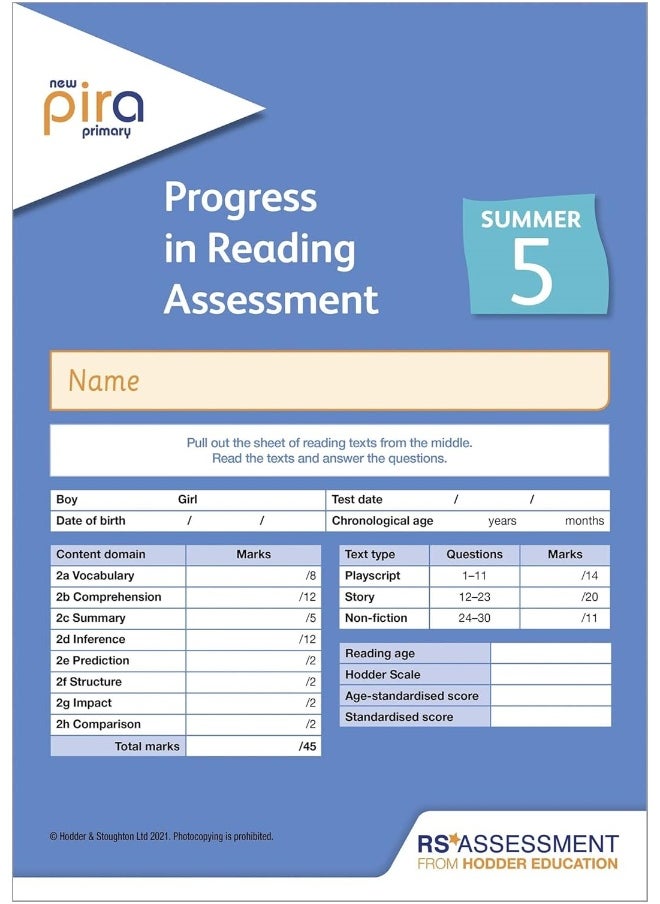 null - New PiRA Test 5, Summer PK10 (Progress in Reading Assessment) - Image 1