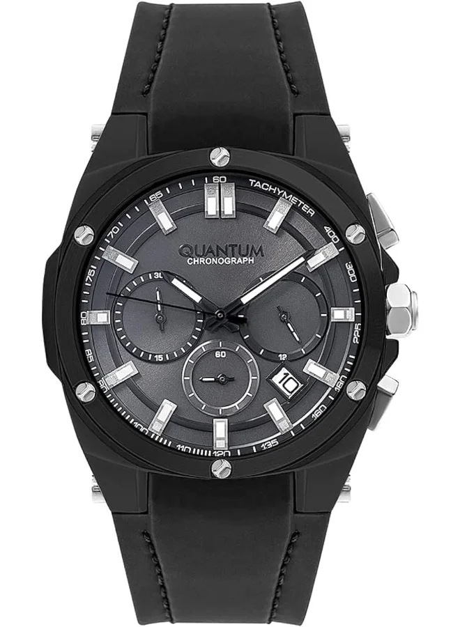 Quantum Men's Quartz Movement Watch, Chronograph Display and Silicone Strap - HNG905.661, Black