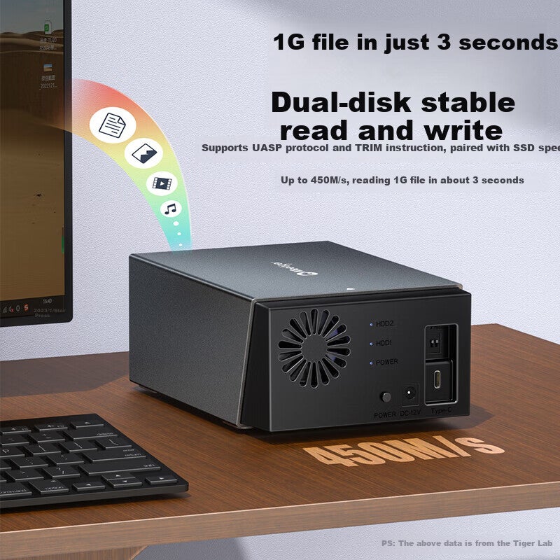 JD Jing Zao Mihu Magnetic Disk Array Hard Drive Enclosure, RAID Storage Temperature-Controlled Fan, Dual-Bay 2.5/3.5-Inch Serial SATA Desktop Laptop Mechanical Type-C External, D32C - Image 2