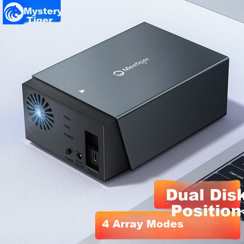 JD Jing Zao Mihu Magnetic Disk Array Hard Drive Enclosure, RAID Storage Temperature-Controlled Fan, Dual-Bay 2.5/3.5-Inch Serial SATA Desktop Laptop Mechanical Type-C External, D32C - Image 1