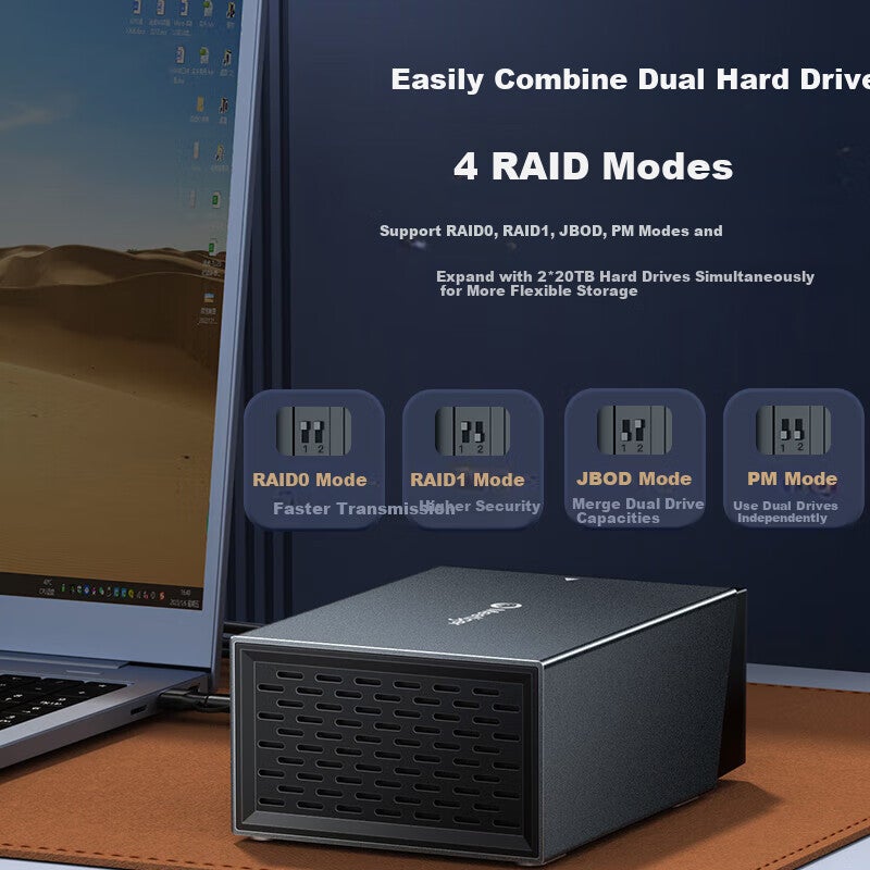 JD Jing Zao Mihu Magnetic Disk Array Hard Drive Enclosure, RAID Storage Temperature-Controlled Fan, Dual-Bay 2.5/3.5-Inch Serial SATA Desktop Laptop Mechanical Type-C External, D32C - Image 3