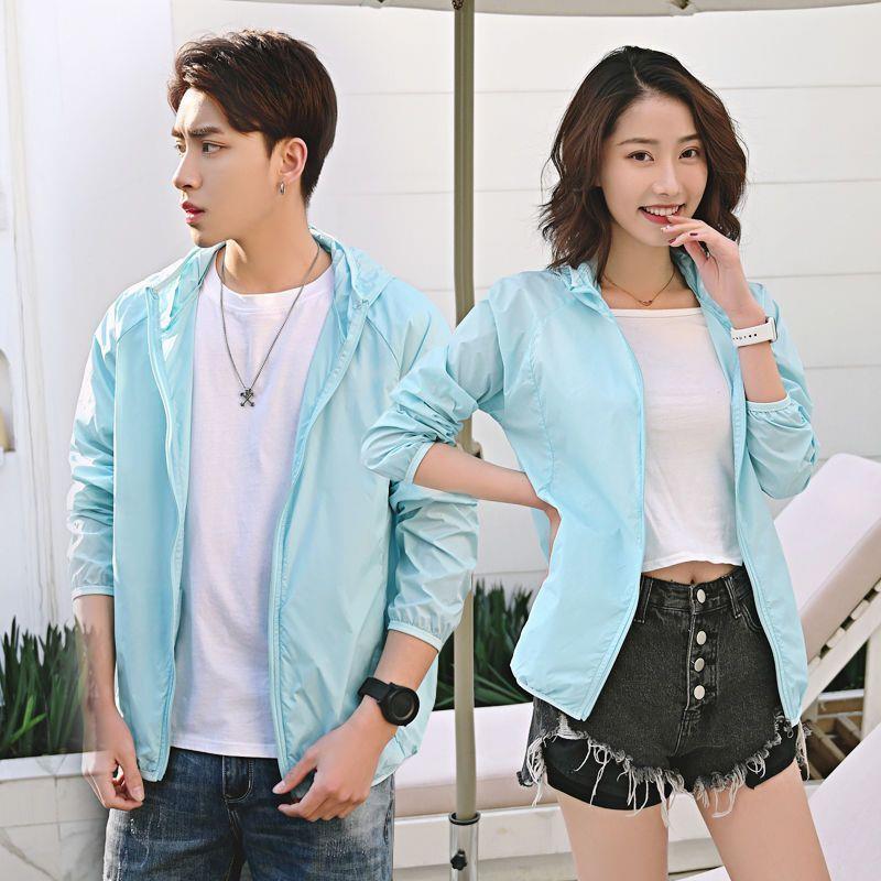 Generic New Sunscreen Clothing Womens Short Long-sleeved Spring and Summer Couples Sunscreen Clothing Coat Western Style All-match Sunscreen Shirt for Men light blue (pocket plus zipper)