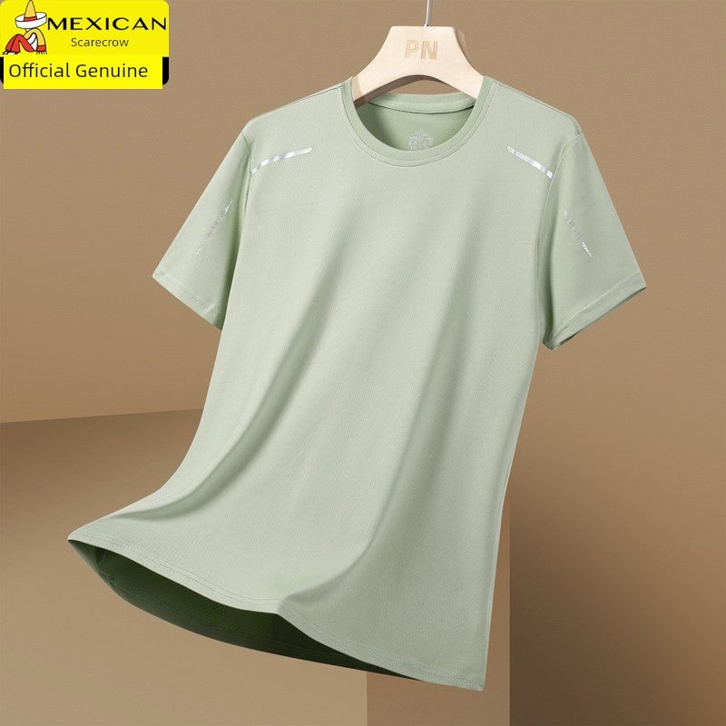 Scarecrow summer short-sleeved T-shirt men's ice silk ultra-thin base shirt top loose plus-size sports men's T-shirt - Image 1