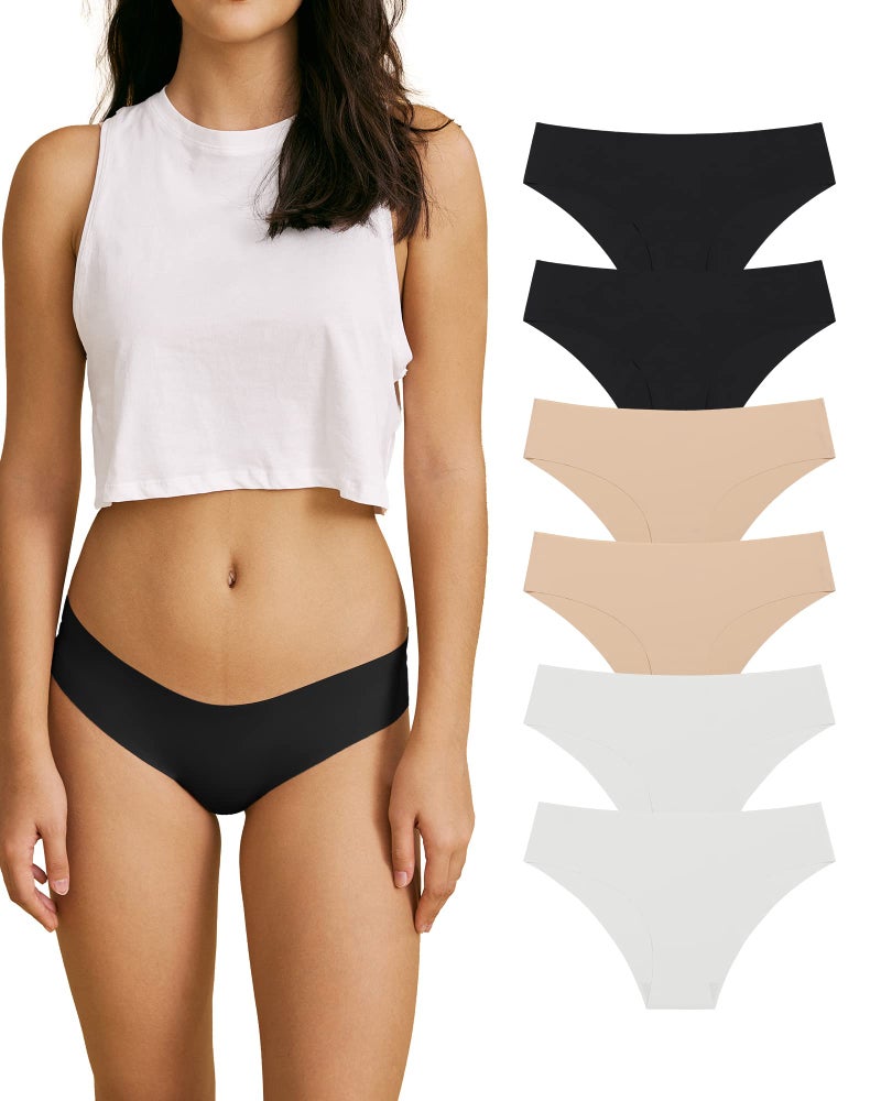 SHARICCA Women Seamless Briefs No Show Panties Ladies Invisible Breathable Hipster Soft Stretch Underwear Multi Pack (6P01,M) - Image 1