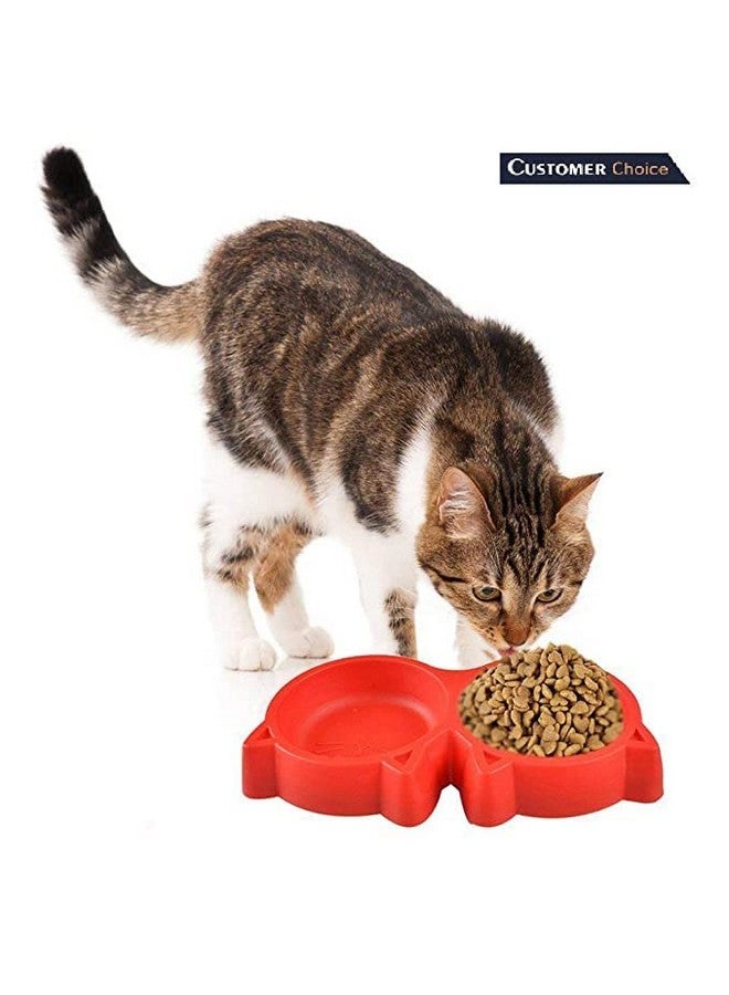 Pet Feeding Bowl - Cat Face Shaped Double Food And Water Bowl For Dogs And Cats (Red) - Pack Of 1 - Image 4