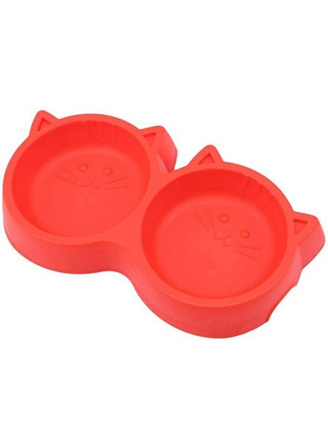 Pet Feeding Bowl - Cat Face Shaped Double Food And Water Bowl For Dogs And Cats (Red) - Pack Of 1 - Image 1