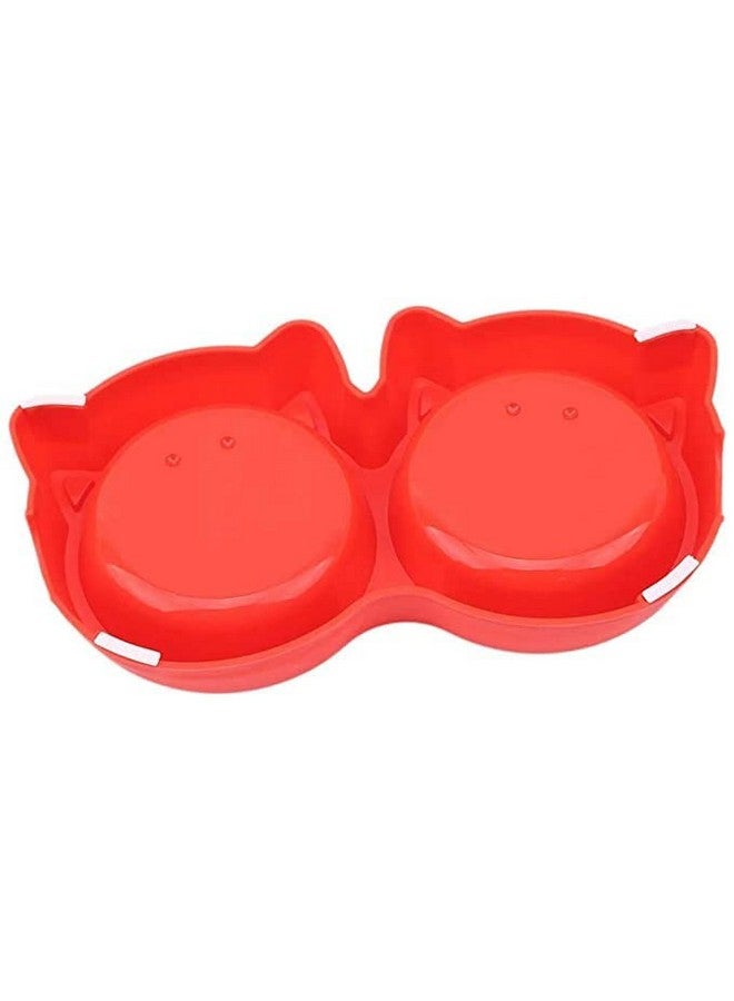 Pet Feeding Bowl - Cat Face Shaped Double Food And Water Bowl For Dogs And Cats (Red) - Pack Of 1 - Image 3