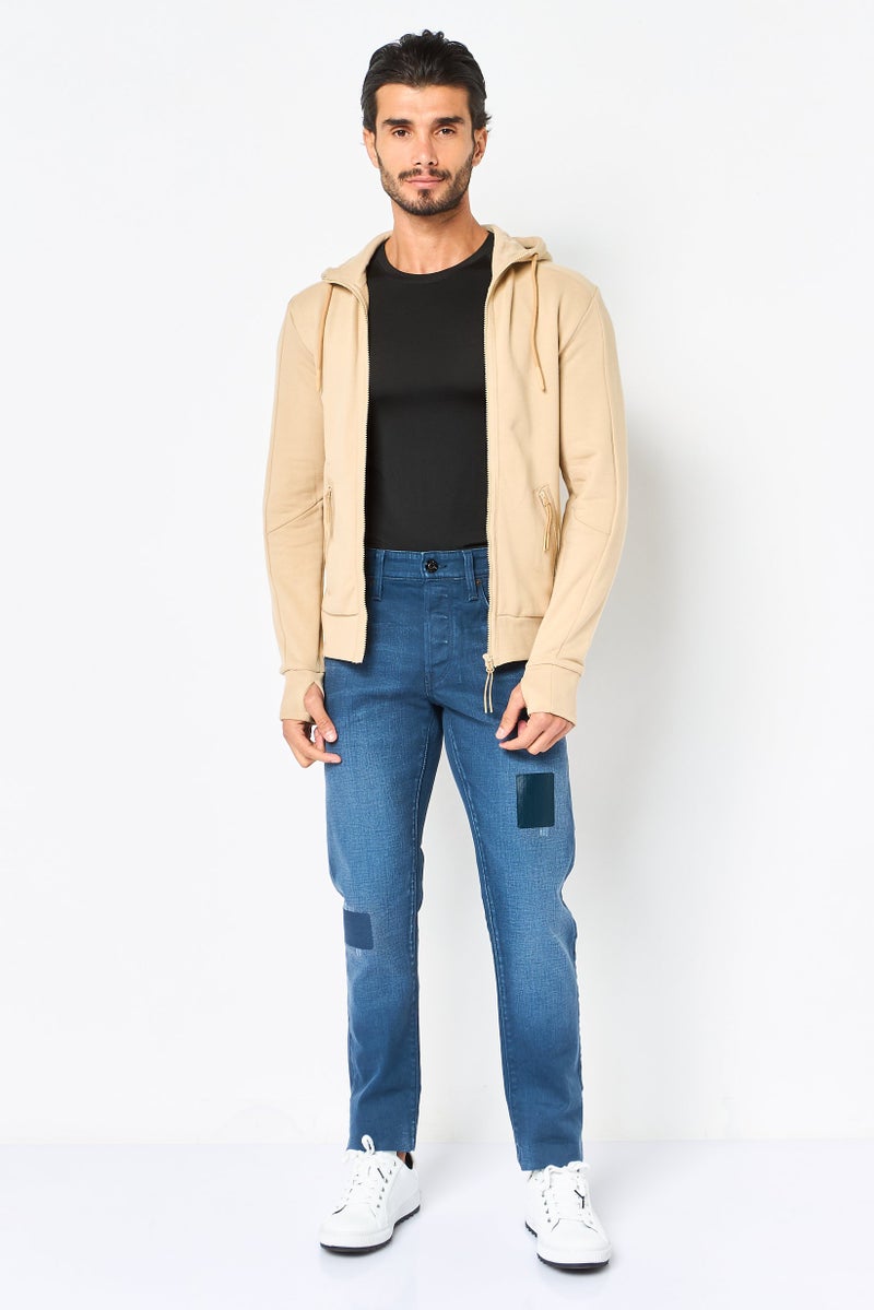 Celio Men Hooded Solid Long Sleeve Full Zip Jacket, Beige - Image 4