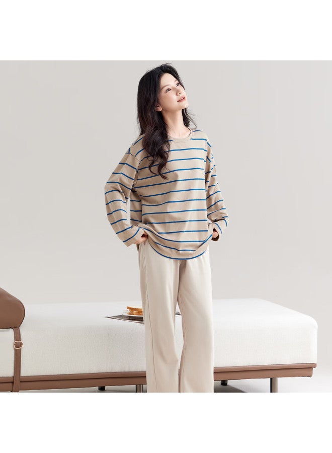Your Sun Yiershuang [100% Pure Cotton] Women's Pajamas, Spring And Autumn Long-sleeve Striped Loose Casual Loungewear Set, Suitable For Outdoor Wear - Image 5